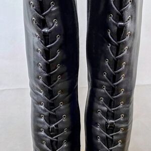 Black Lace-Up Knee-High Boots